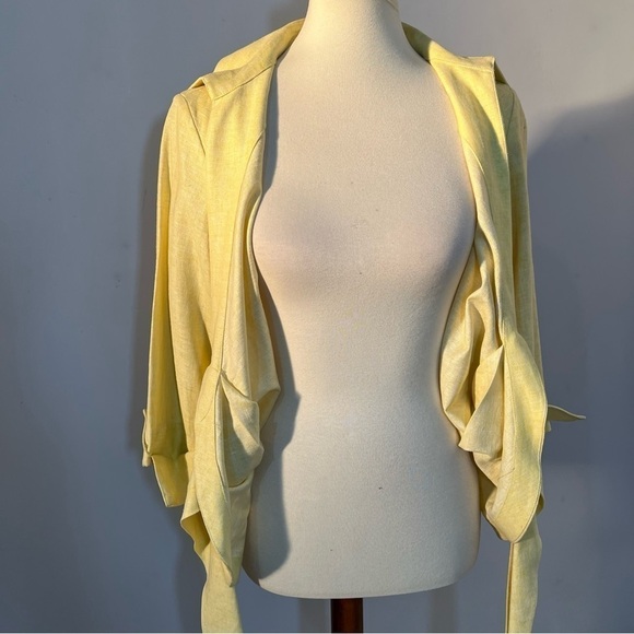 Vintage Butter Yellow Linen Cropped Blazer | Pastel Coastal Chic Retro Jacket - Picture 12 of 14